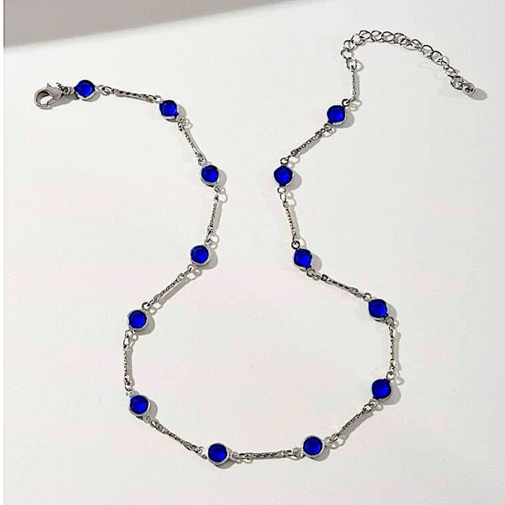 Sterling Silver Blue Sapphire Zircon Choker Necklace - Picture 3 of 5